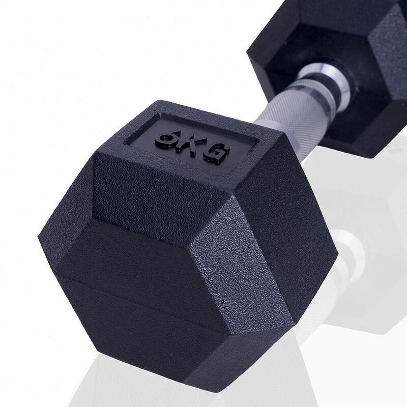 Set gantere hexagonale - cauciuc negru – 12 piese - 143 kg