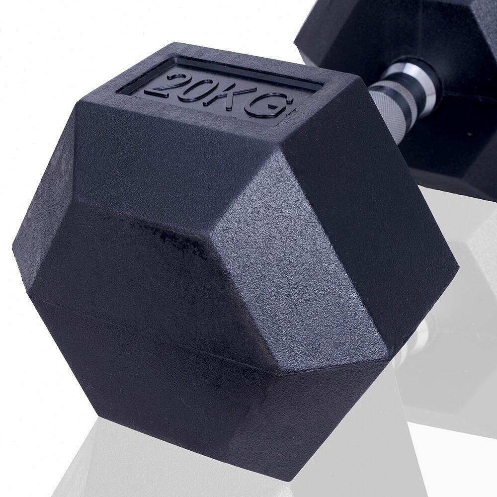 Dumbbell 20 kg - Hexagon - Zwart - Rubber 7/7