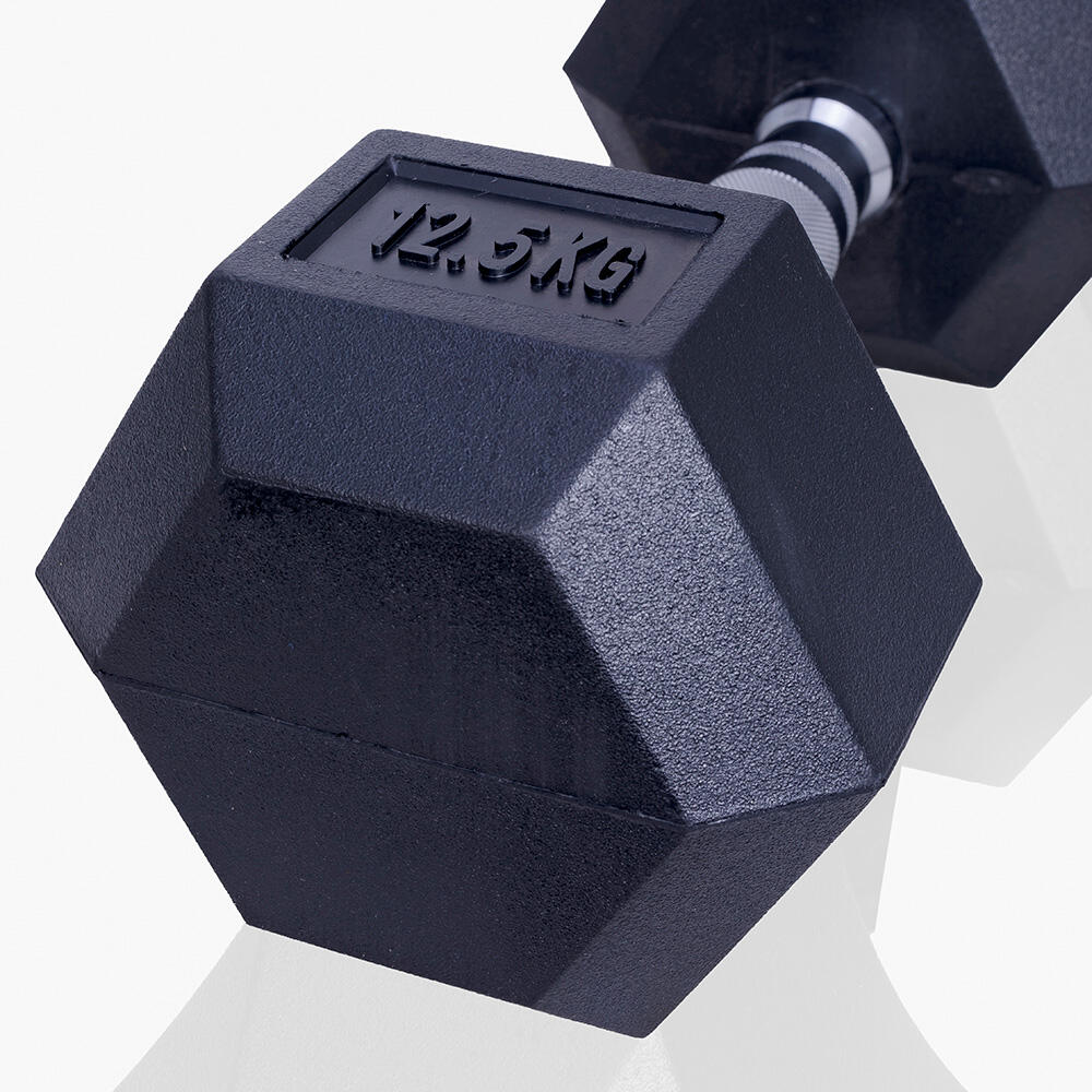 Manubrio esagonale da 12,5 kg - Nero - Gomma 7/7