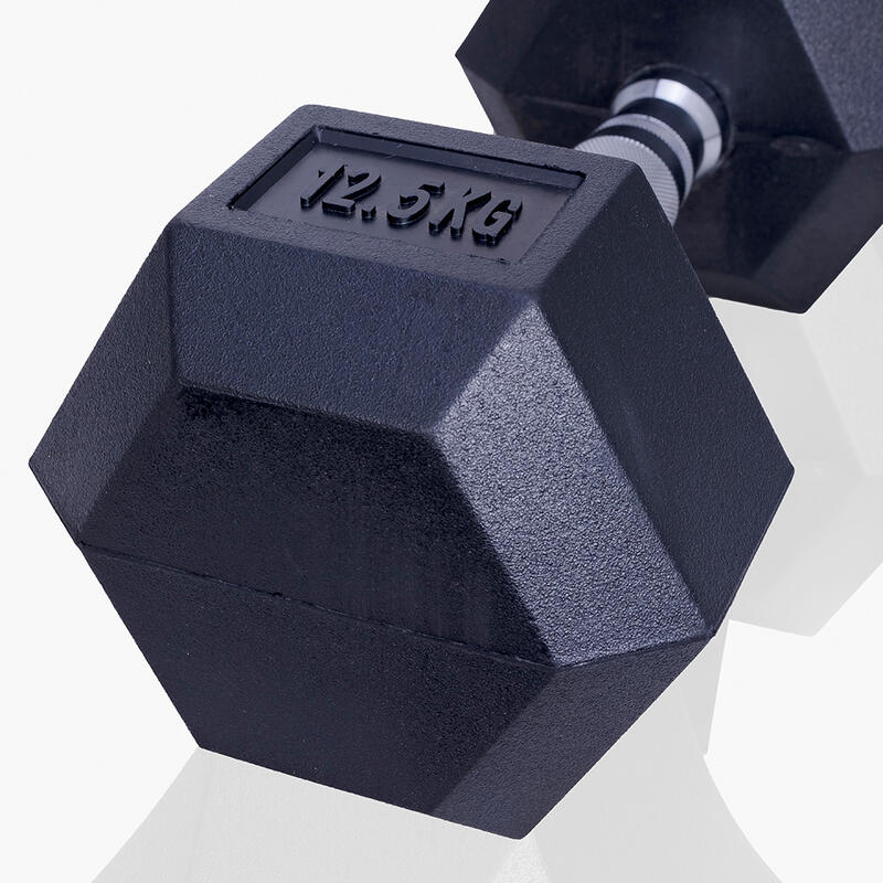 Gantera 12,5 kg - Hexagonală - Neagră - Cauciuc