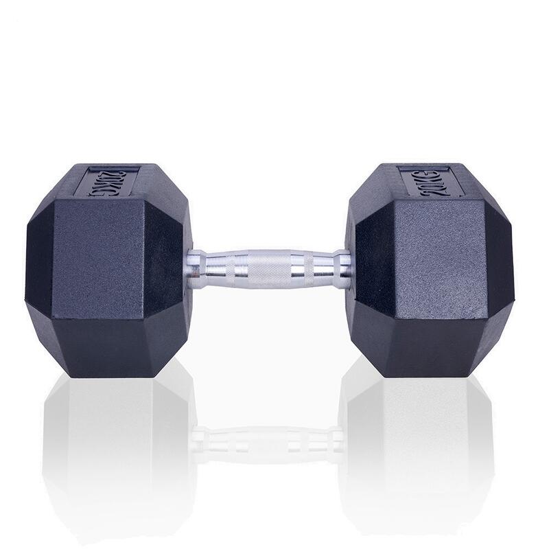 Gantera 20 kg - Hexagonală - Neagră - Cauciuc