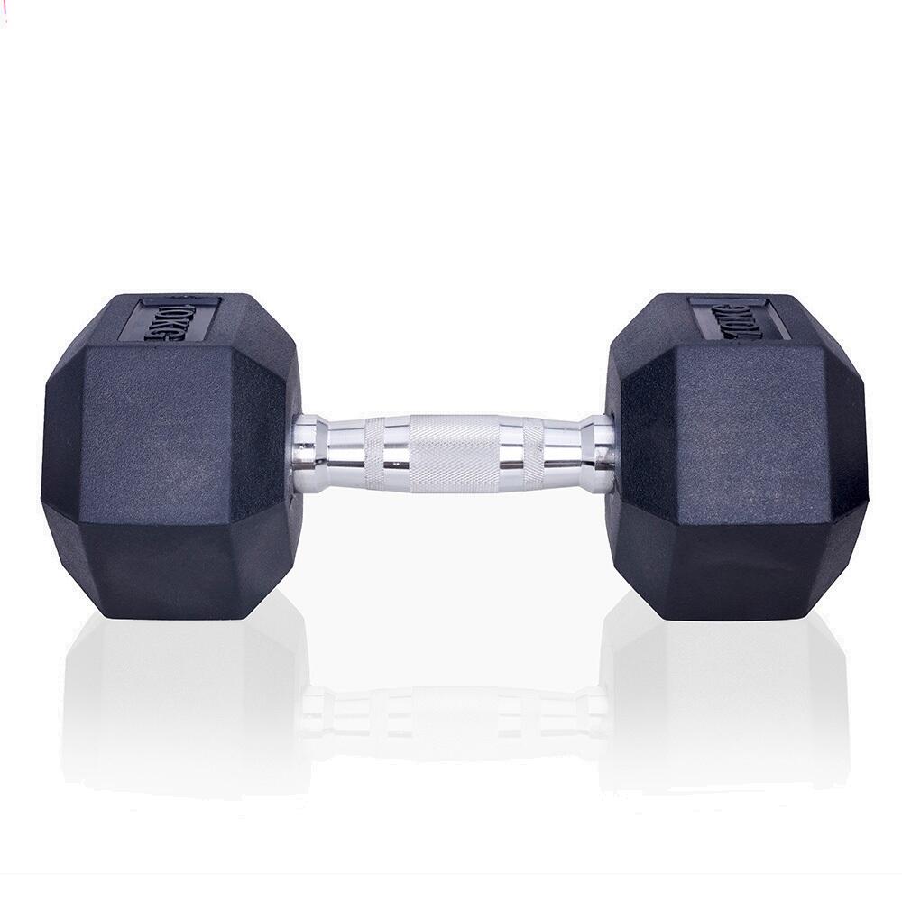 Dumbbell 10 kg - Hexagon - Zwart - Rubber - Set van 2 3/7