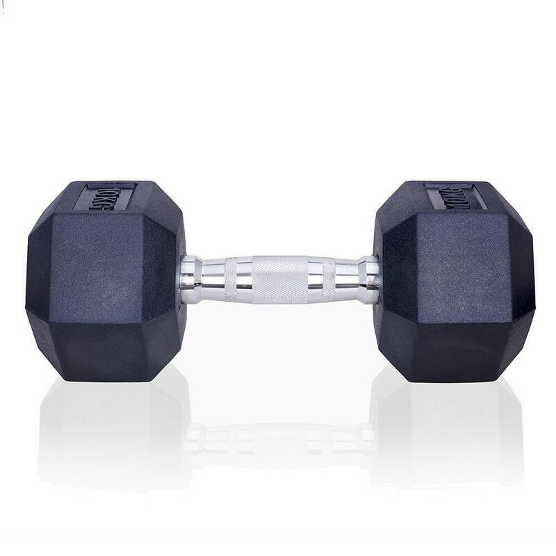 Gantera 10 kg - Hexagonală - Neagră - Cauciuc - Set de 2