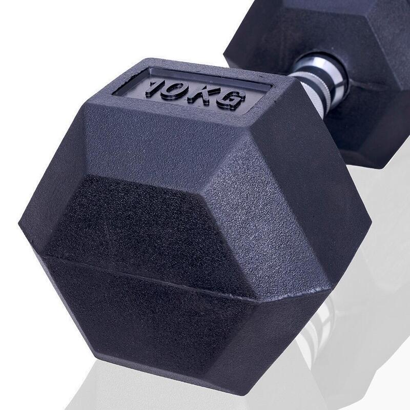 Gantera 10 kg - Hexagonală - Neagră - Cauciuc - Set de 2