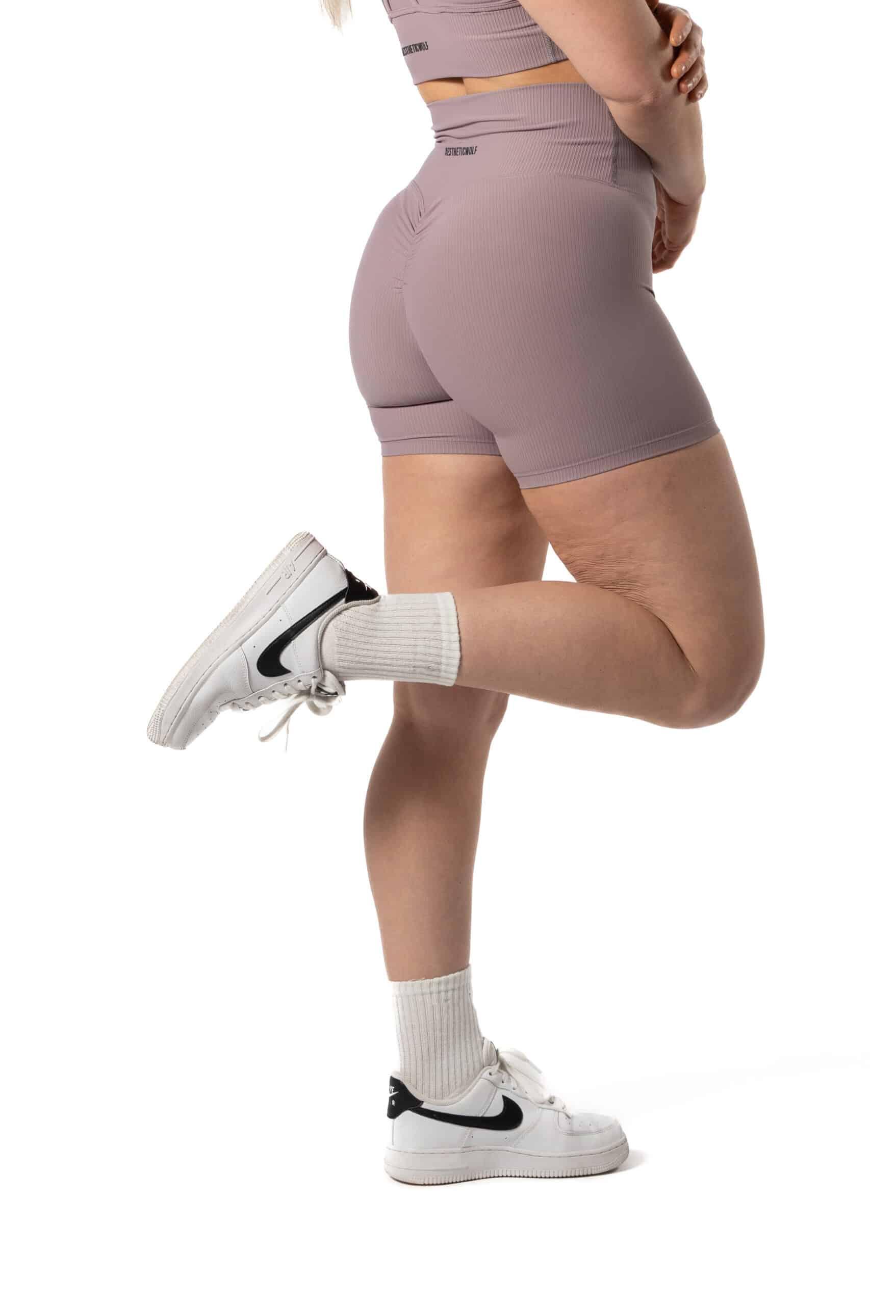 Pantalón Corto de Canalé sin Costuras v2 Scrunch Fitness Plum Roja 3/5