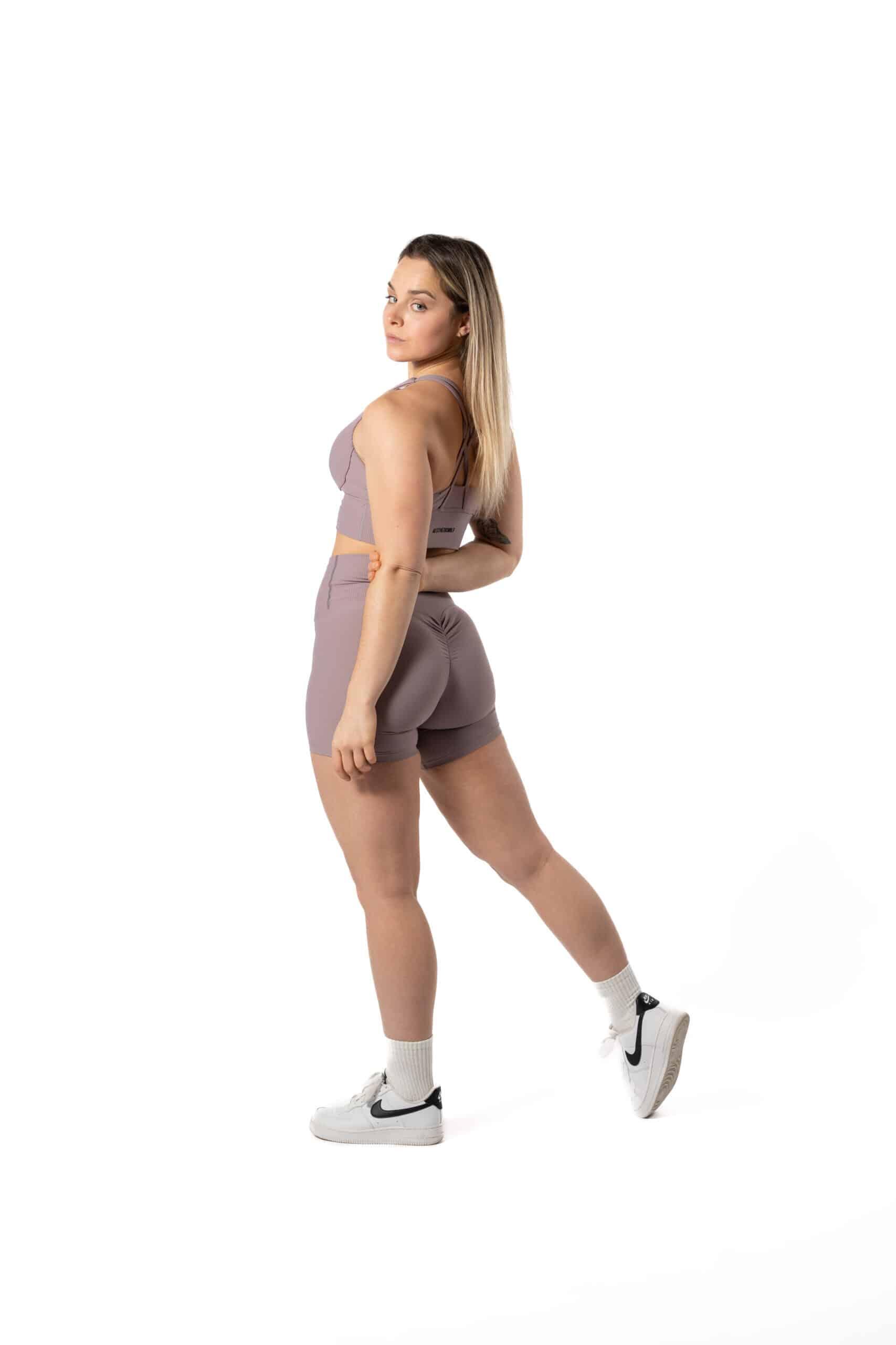 Pantalón Corto de Canalé sin Costuras v2 Scrunch Fitness Plum Roja 4/5