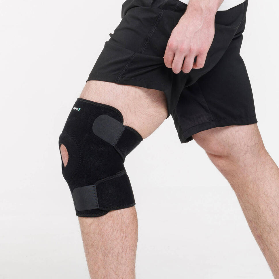 Zapinany stabilizator kolana z neoprenu z otworem na rzepkę DrFit