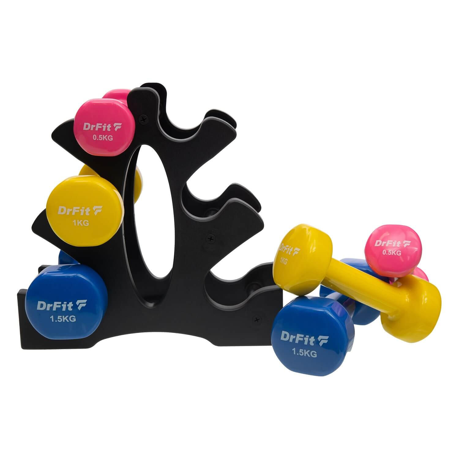 Hantle ciężarki obciążenie do ćwiczeń treningu siłowego 6 kg na stojaku DrFit 6/7