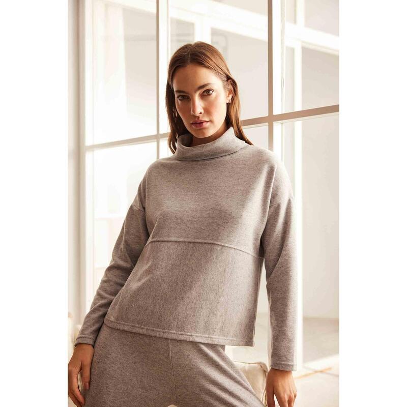 Jersey afelpado cuello alto Tacto Suave gris