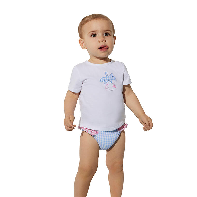 Set bañador culetín bebé vichy y camiseta blanca con detalle