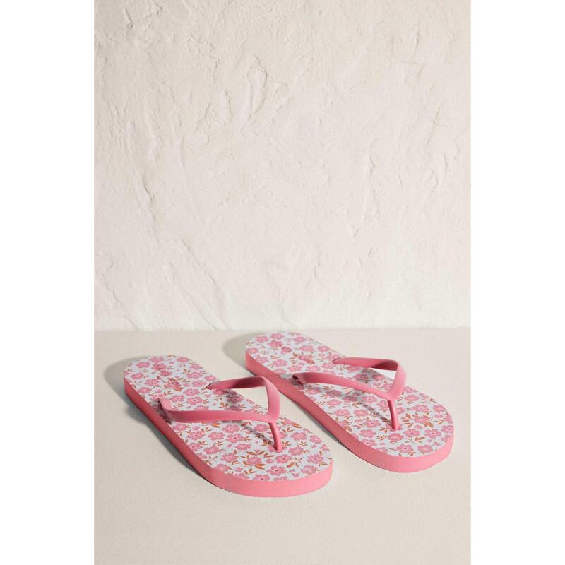 Chanclas de playa planas con estampado floral rosa