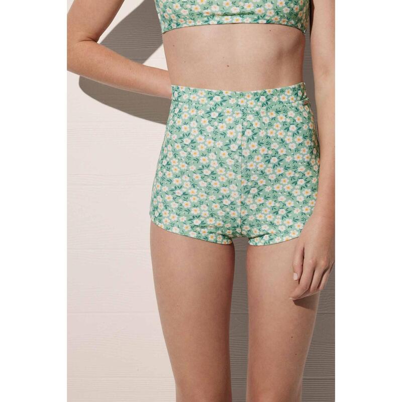 Culotte de baño estampado pequeñas flores verde