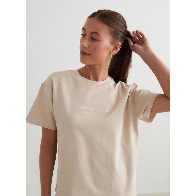 T-shirt Serif BoxyYoga Dames Café Au Lait aim'n