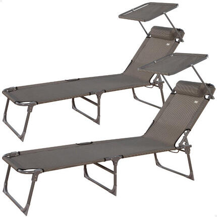 Pack 2 chaises longues pliantes avec parasol et coussin gris Aktive