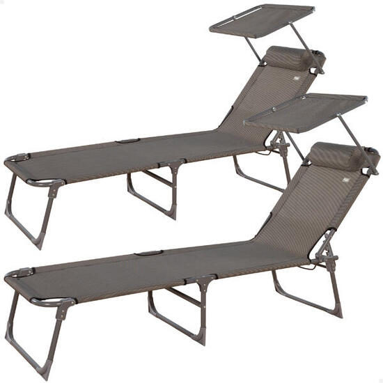 Pack 2 chaises longues pliantes avec parasol et coussin gris Aktive
