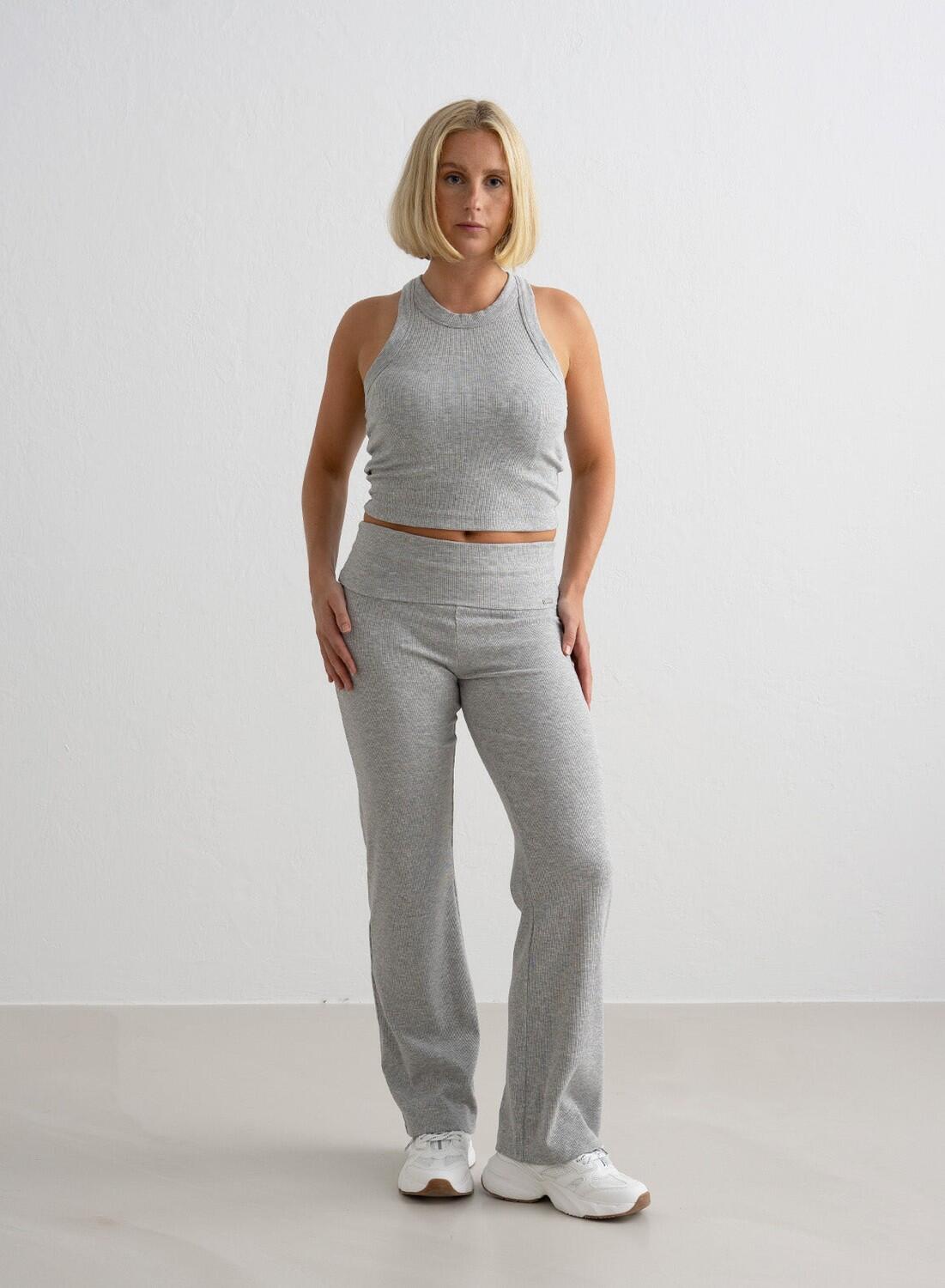 Dames Yoga Broek Petite Geribbelde Lichtgewicht Grijs Gemêleerd 2/4