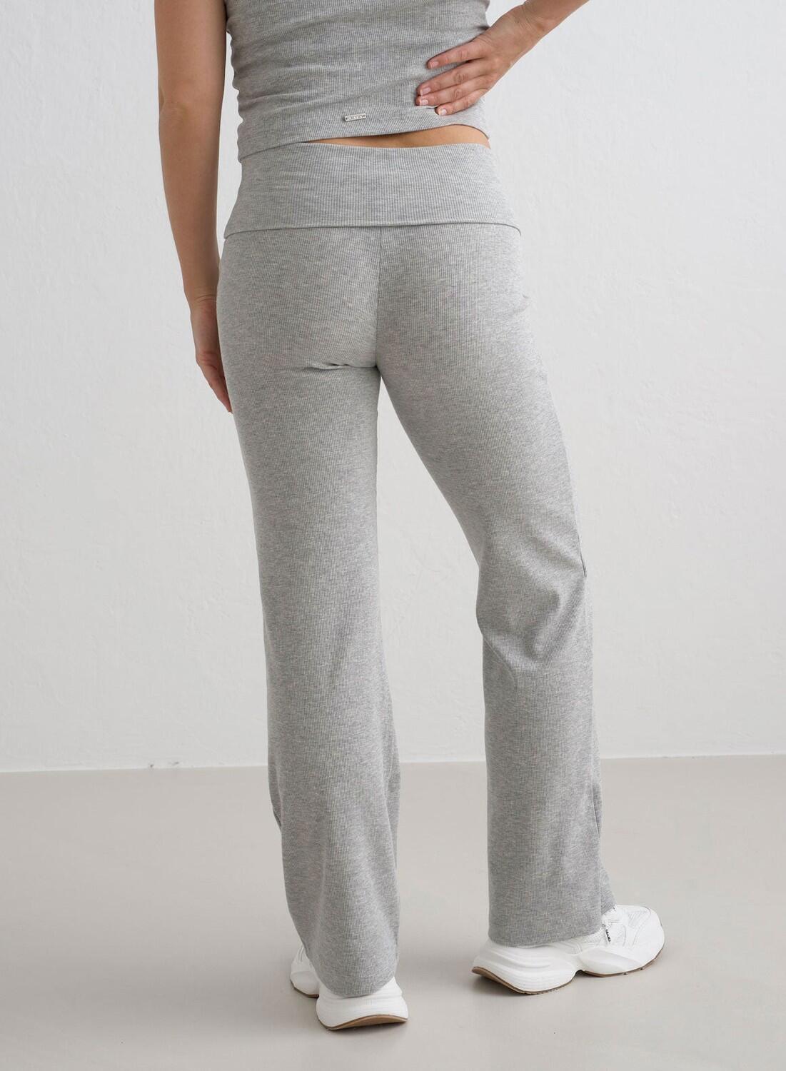 Dames Yoga Broek Petite Geribbelde Lichtgewicht Grijs Gemêleerd 3/4