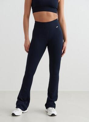 Damen Yoga Leggings mit Schlag Gerippt Nahtlos Schwarz