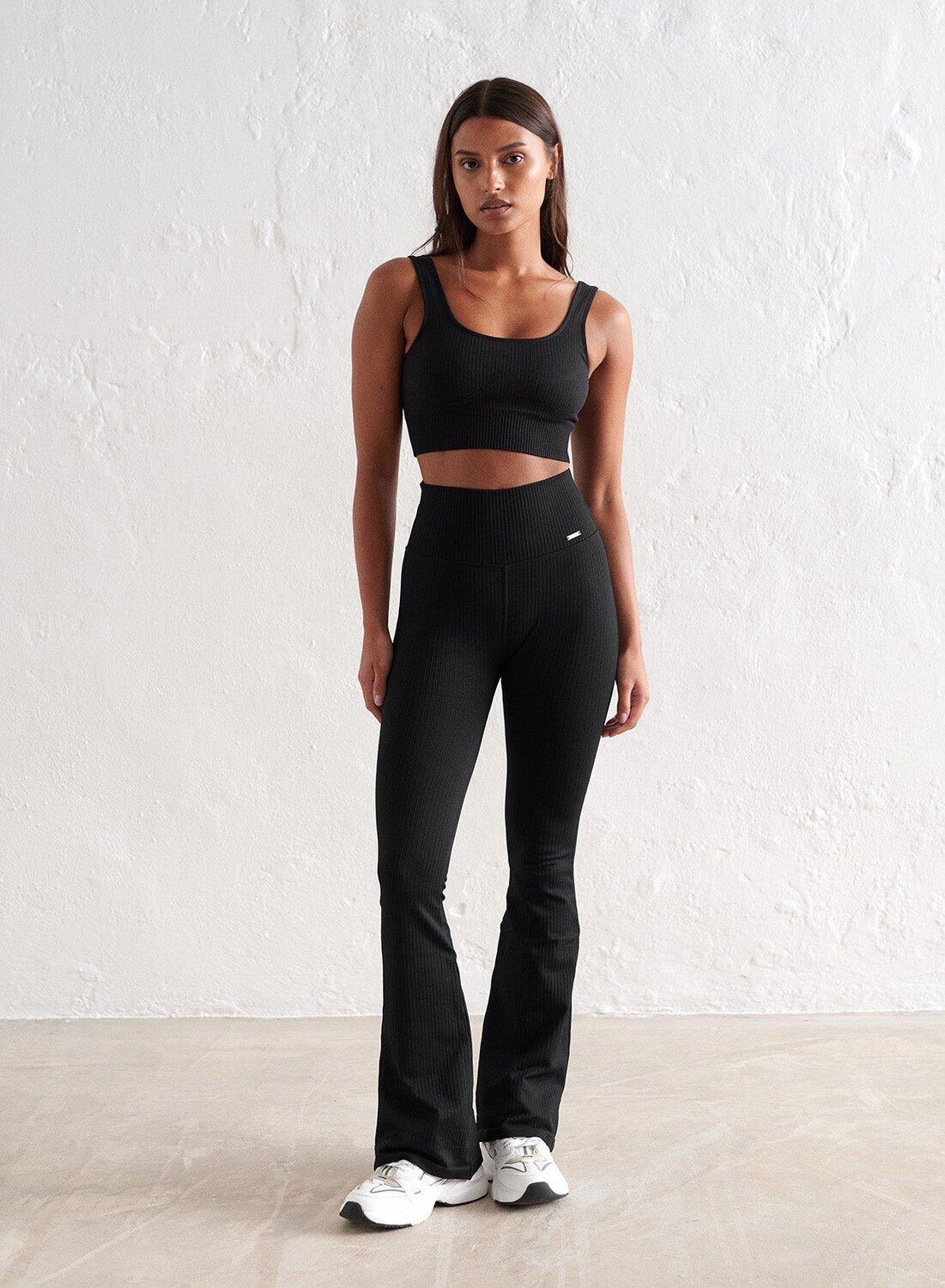 AIM'N Leggings da yoga Petite a zampa d'elefante ribbed senza cuciture neri