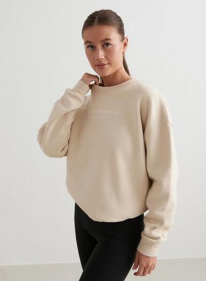 Damen Sweatshirt Gebürsteter Sweat-Jersey Locker Serif Milchkaffee Beige