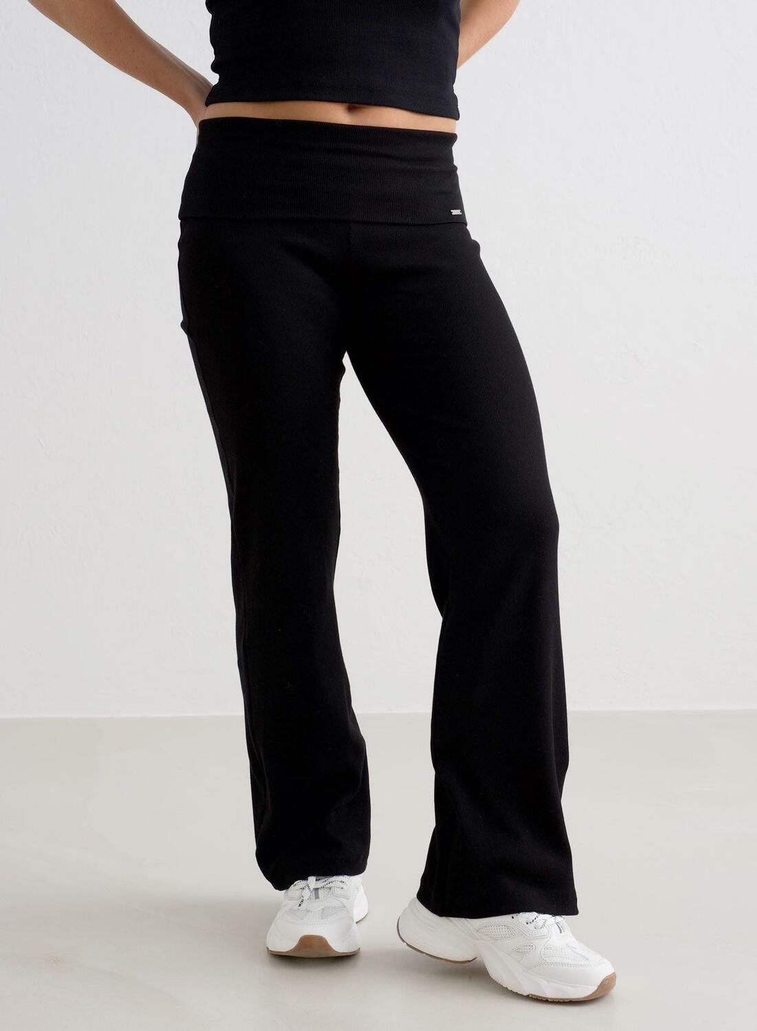 AIM'N Dames Yoga Broek Petite Geribbelde Lichtgewicht Zwart