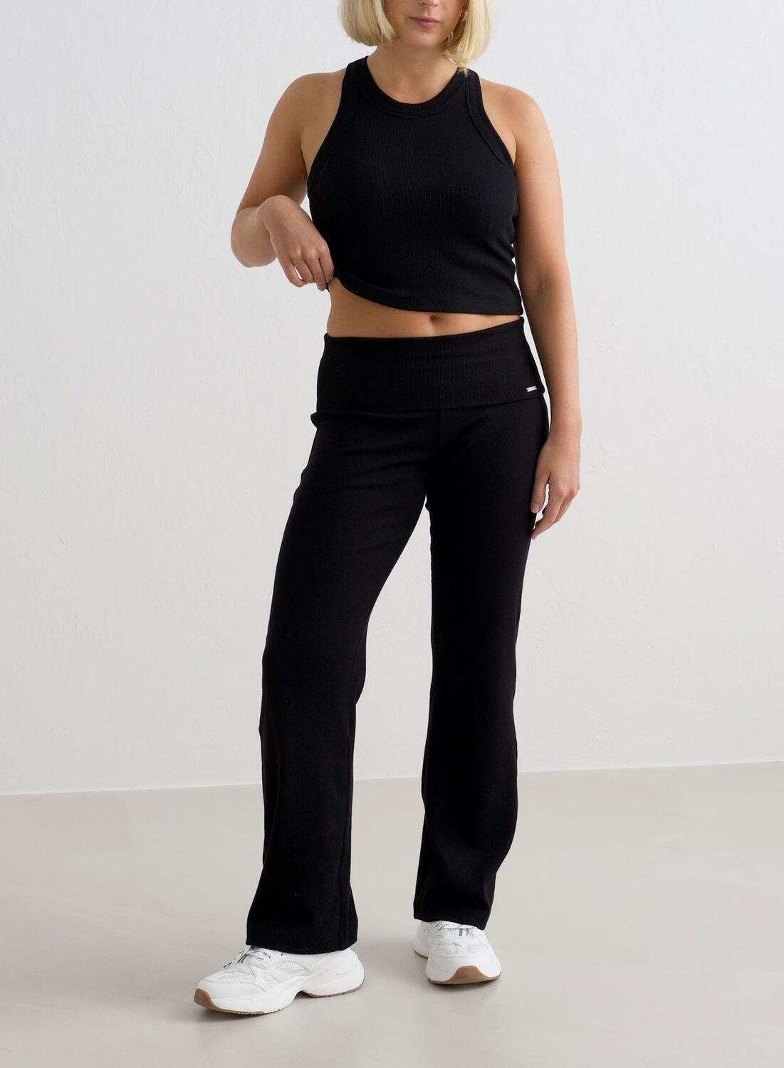Dames Yoga Broek Petite Geribbelde Lichtgewicht Zwart 2/4