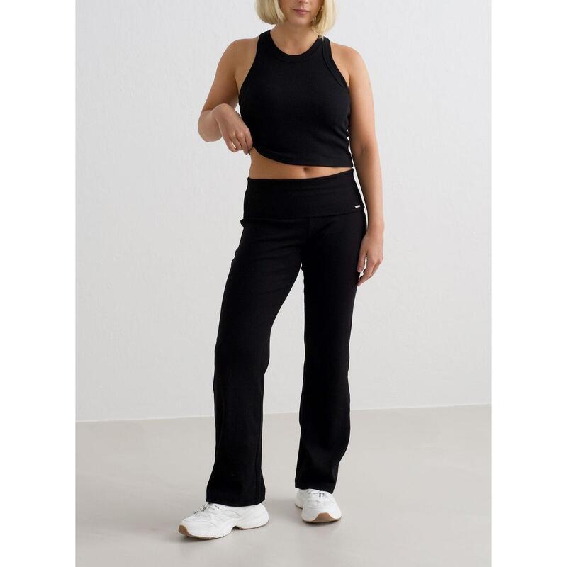 Pantalon Petite Ease Côtelée Yoga Femmes Noir aim'n