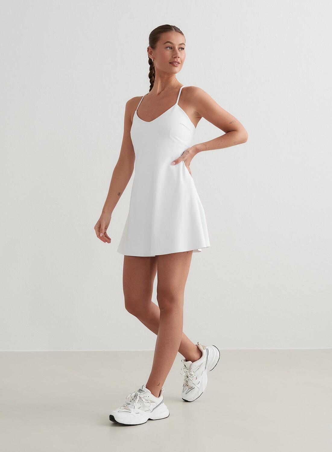 Mujer Vestido con Shorts y Sujetador Integrados Secado Rápido Blanco 5/7