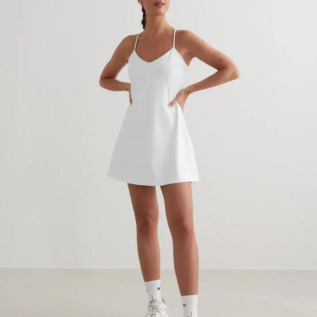 Women's Dress A-Line Built-In Shorts & Bra Quick-Drying Sense Strap White