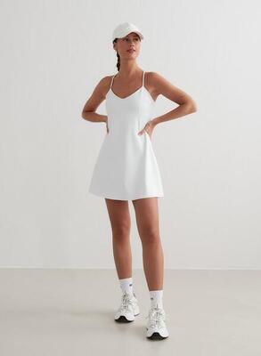 Abito tennis donna pantaloni integrati reggiseno asciugatura rapida bianco