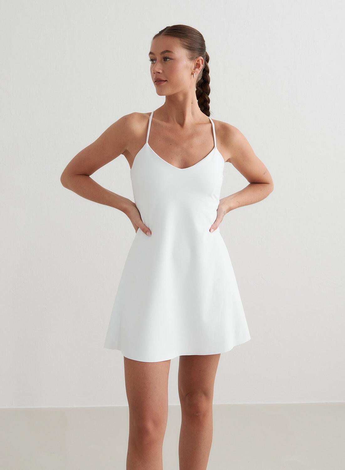 Mujer Vestido con Shorts y Sujetador Integrados Secado Rápido Blanco 3/7