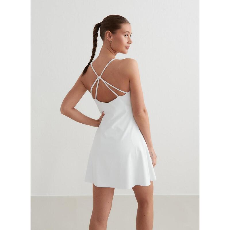 Robe De Tennis Femme Athlétique - Col Carré, Bretelles Spaghetti, Short Intégré, Dos Nu, Fente Latérale - Style & Confort Sur Le Court