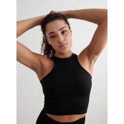 Femmes Yoga Haut sportif Racerfront Sans couture Noir