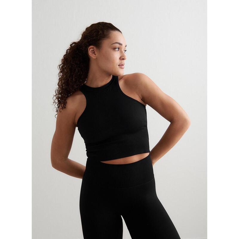 Femmes Yoga Haut sportif Racerfront Sans couture Noir