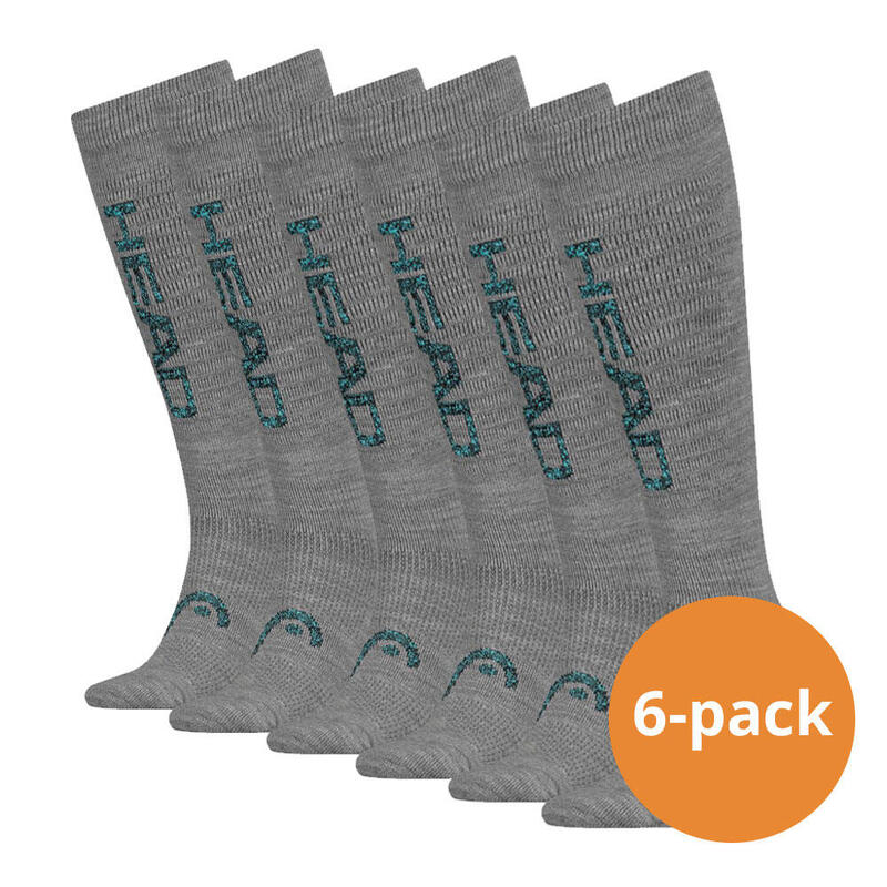 HEAD Skisokken Unisex Logo Kneehigh 6-pack Middle Grey Melange/Blue