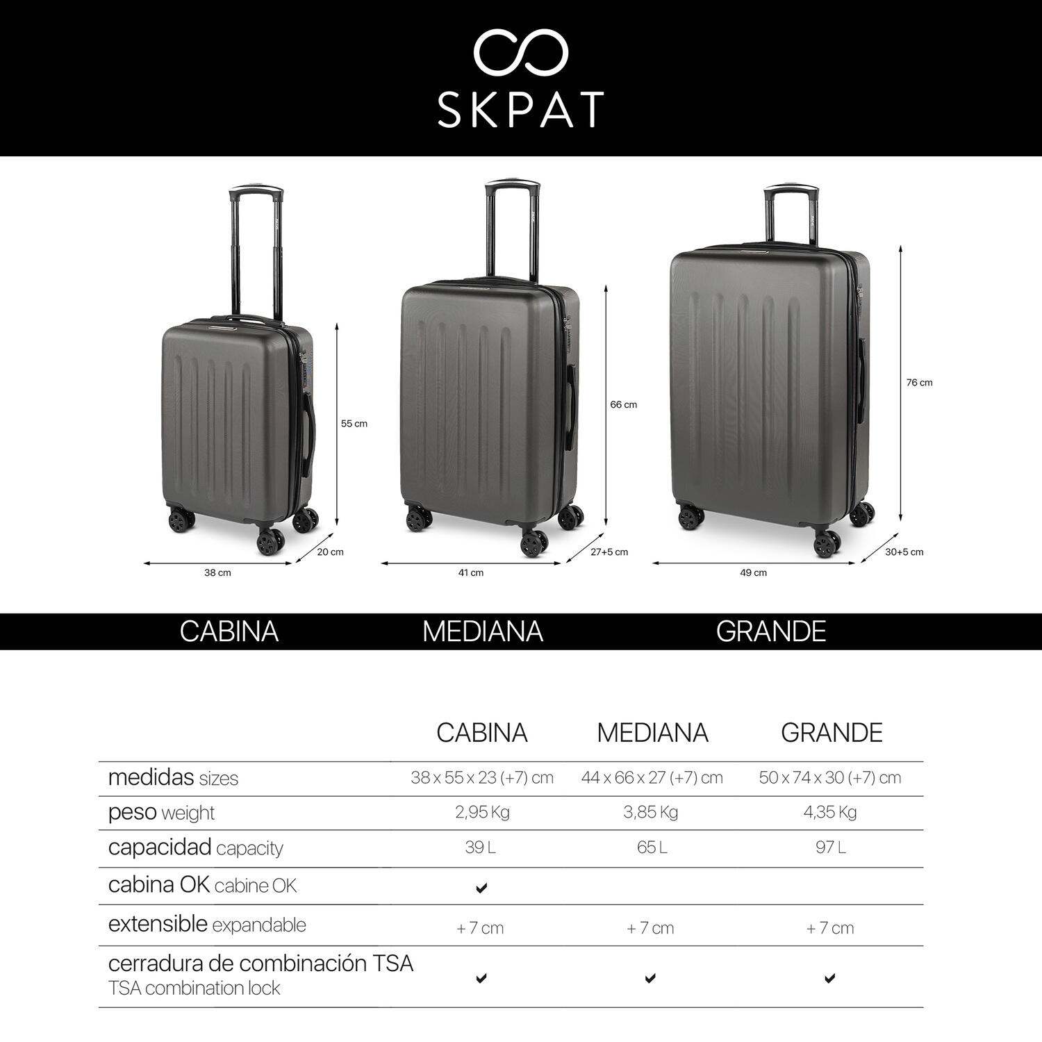 Maleta Abs Mediana 65L Skpat Lisboa 44X64x27cm 6/7