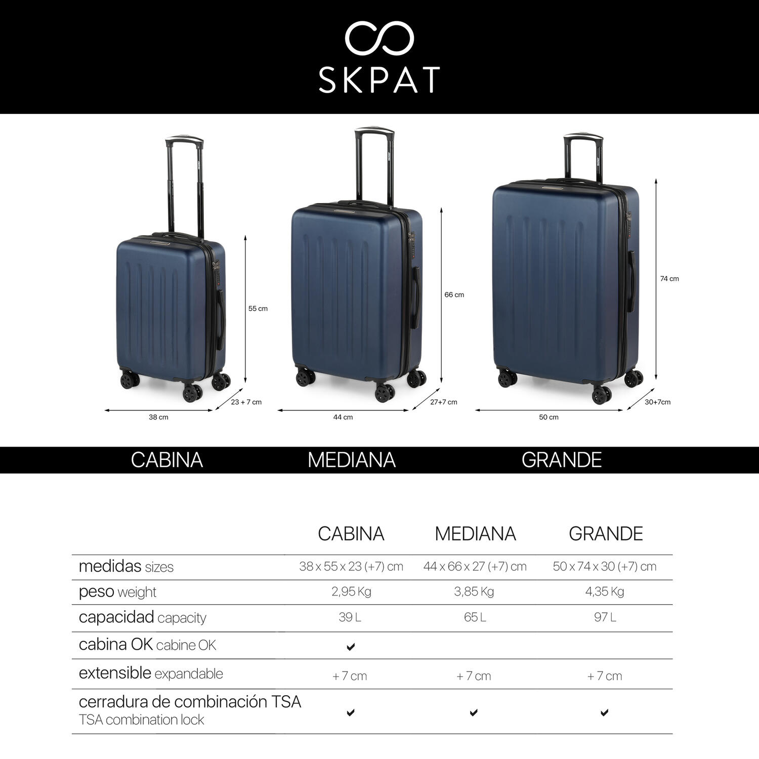 Maleta Abs Grande 97L Skpat Lisboa 50X74x30cm 7/7