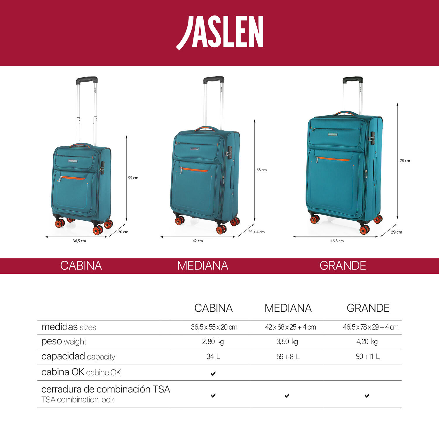 Maleta Eva Grande 90L Jaslen Colchester 46,5X78x29cm 5/7