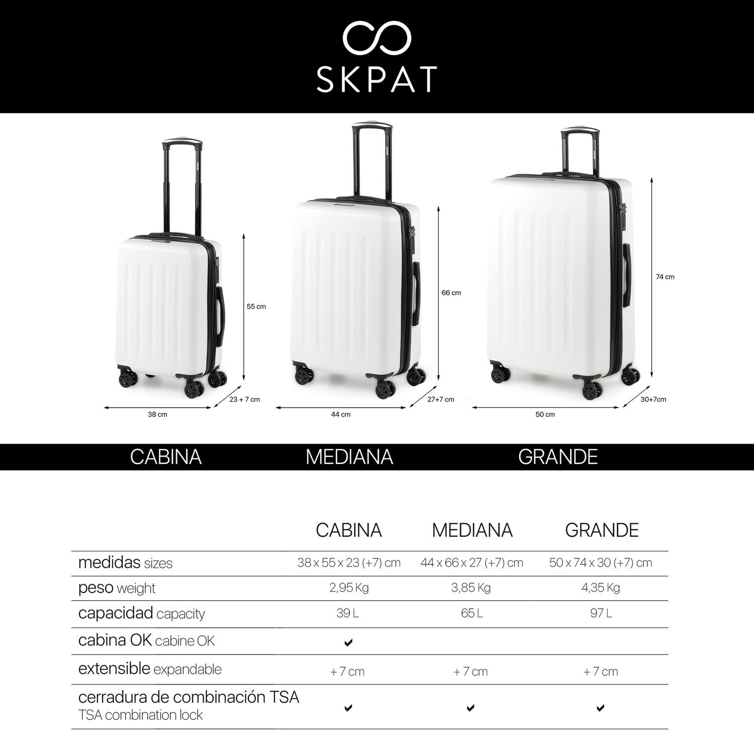 Maleta Abs Grande 97L Skpat Lisboa 50X74x30cm 7/7