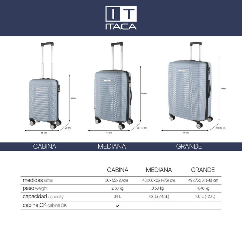 Maleta Cabina Polipropileno Pequeña 36L  Itaca Glasgow 36X55x20cm