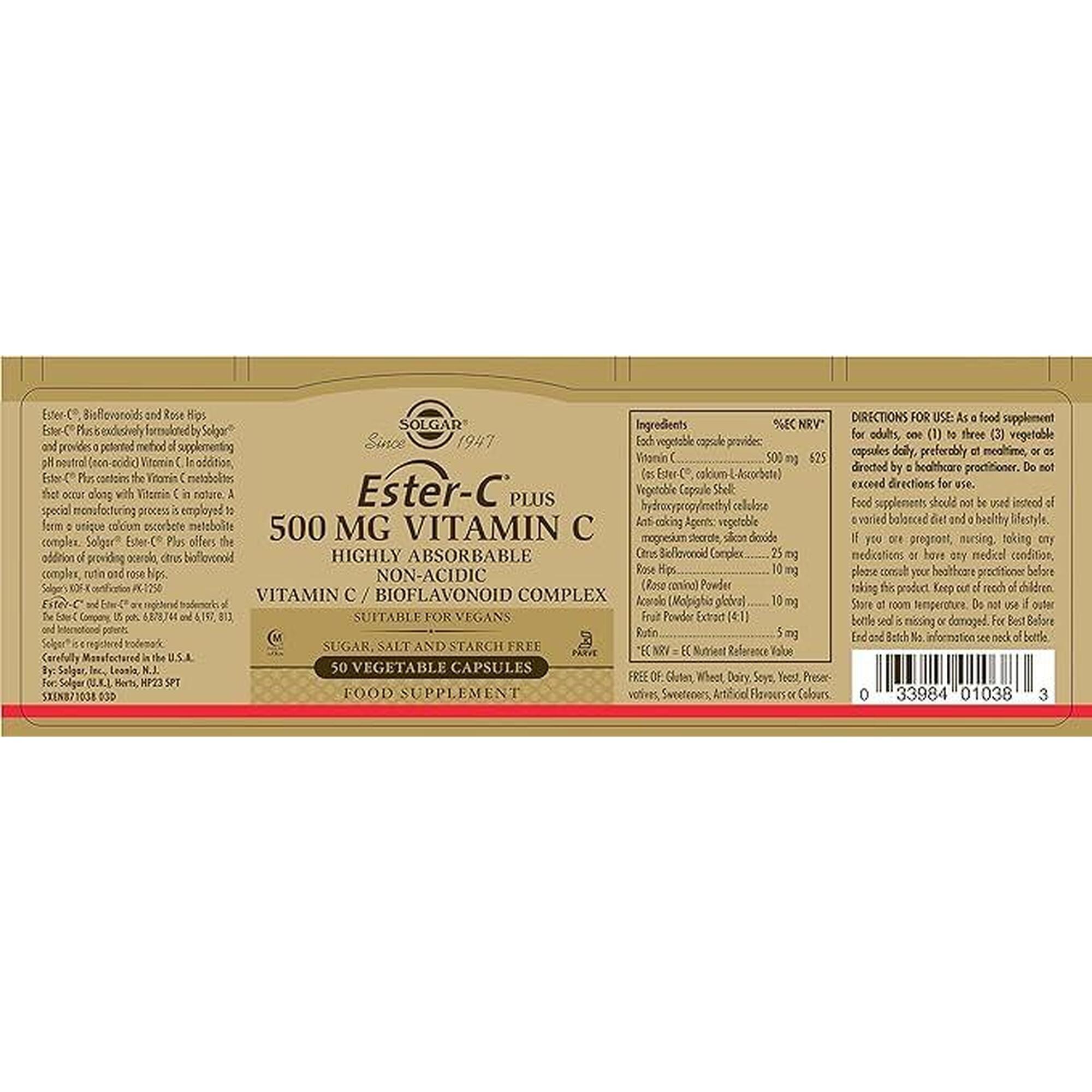 SOLGAR Ester-C Plus 500mg Vitamina C 50 Cápsulas Vegetales