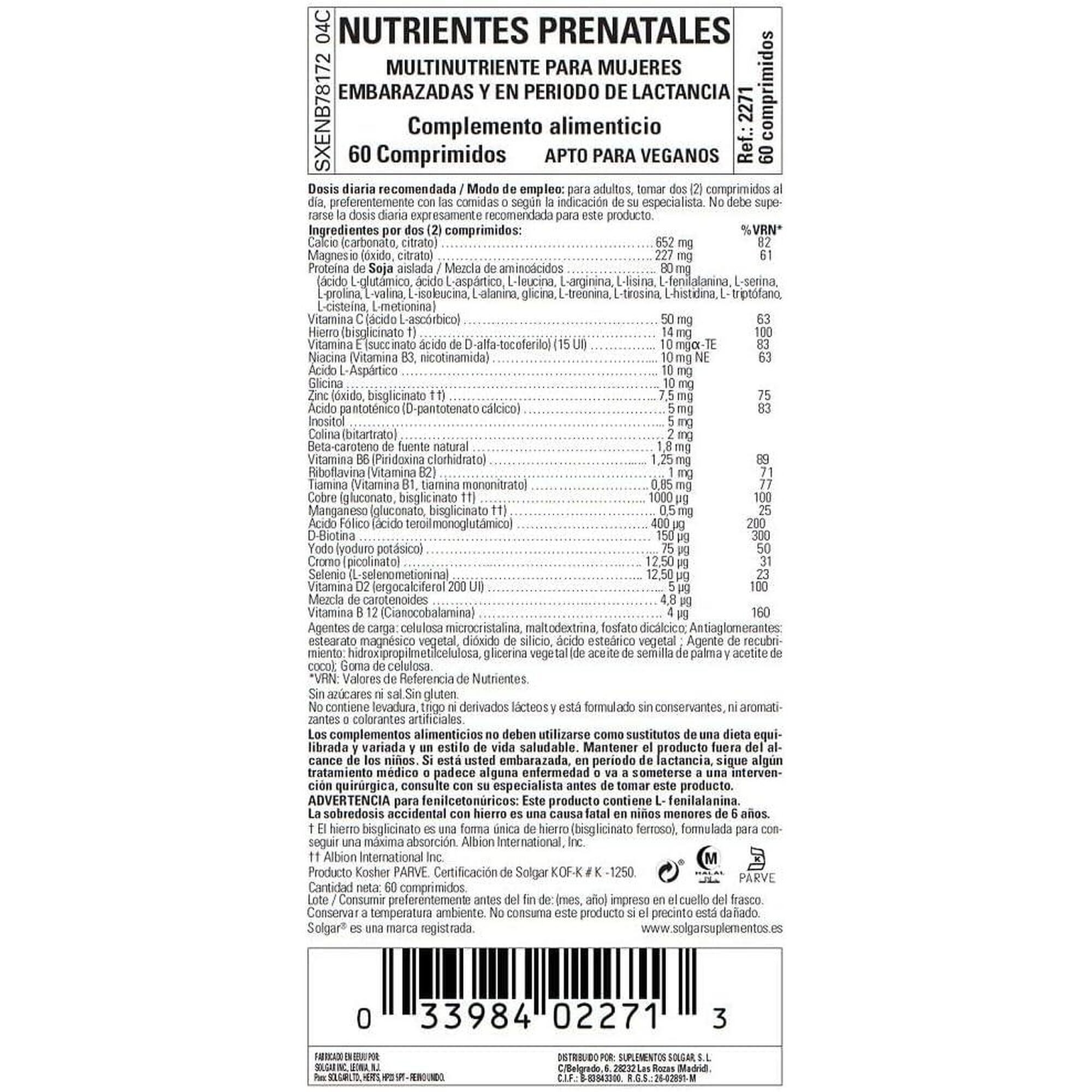 SOLGAR Nutrientes Prenatales 60 Comprimidos