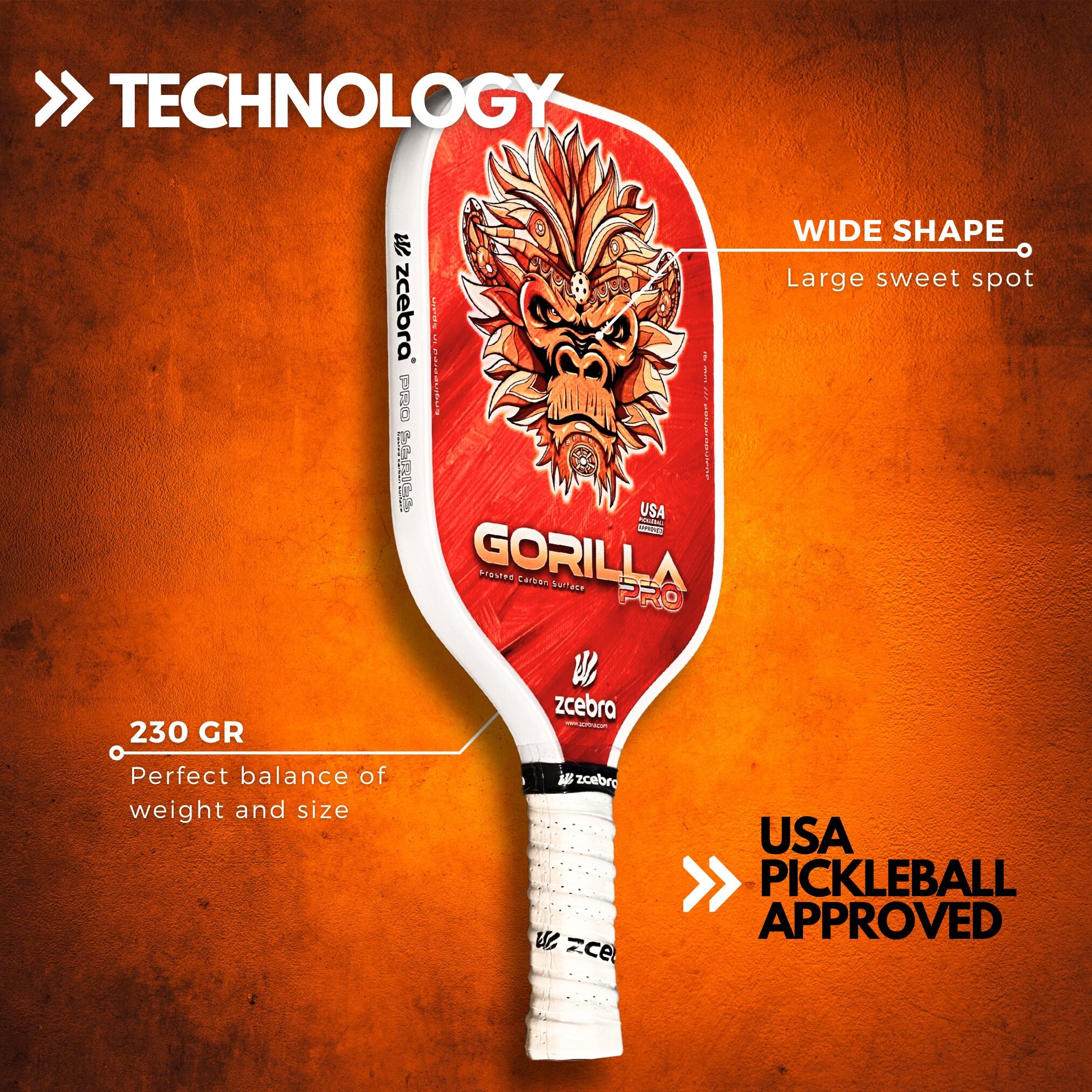 Pala de Pickleball Zcebra Gorilla Pro Pure Carbon 3/7