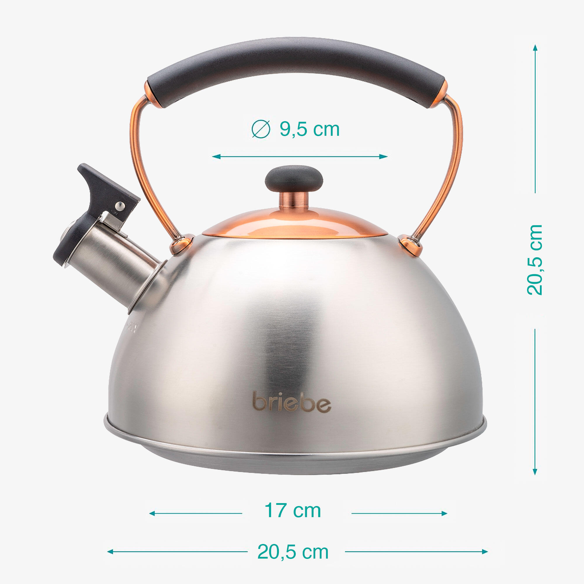 Bouilloire en Acier Inoxydable 2,3 Litres, Théière à Sifflet Poignée Cool briebe 4/6