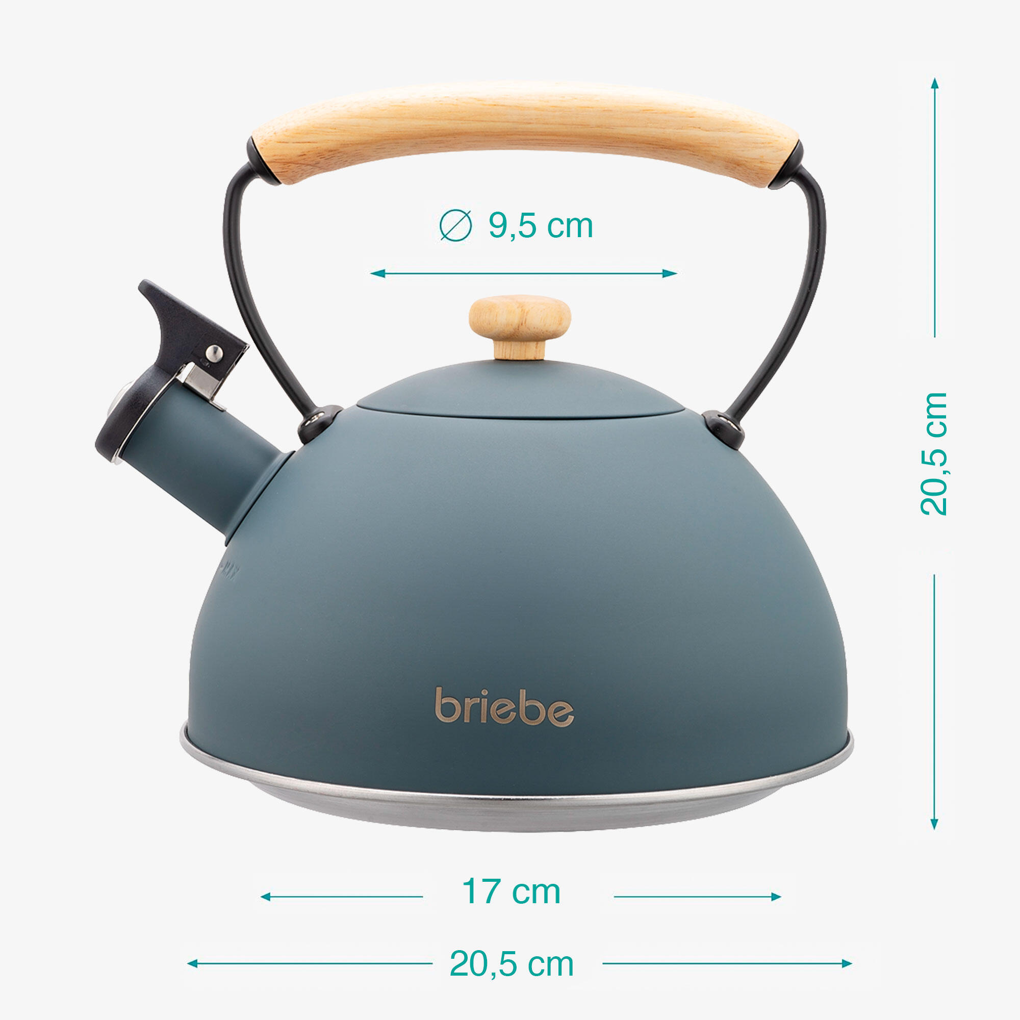 Bouilloire en Acier Inoxydable 2,3 Litres, Théière à Sifflet Poignée Bois briebe 4/8