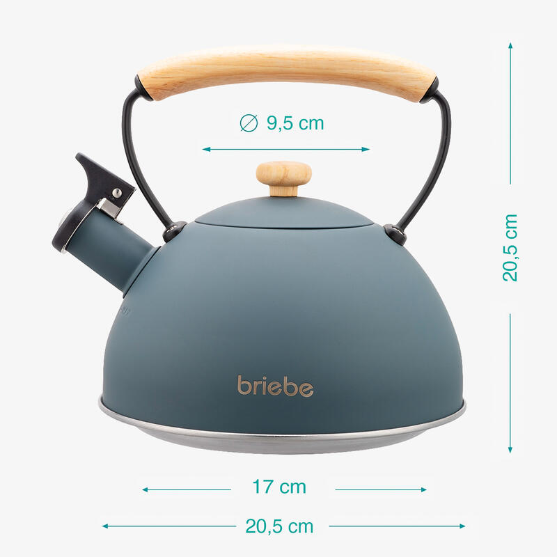 Bouilloire en Acier Inoxydable 2,3 Litres, Théière à Sifflet Poignée Bois briebe