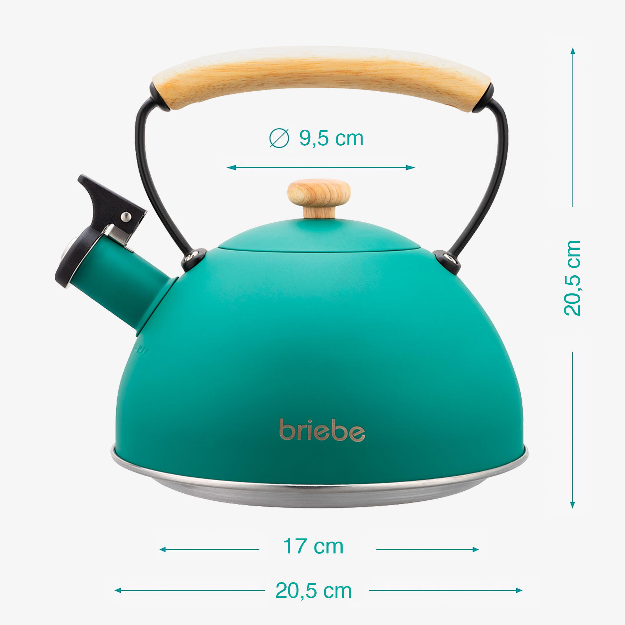 Bouilloire en Acier Inoxydable 2,3 Litres, Théière à Sifflet Poignée Bois briebe 4/8