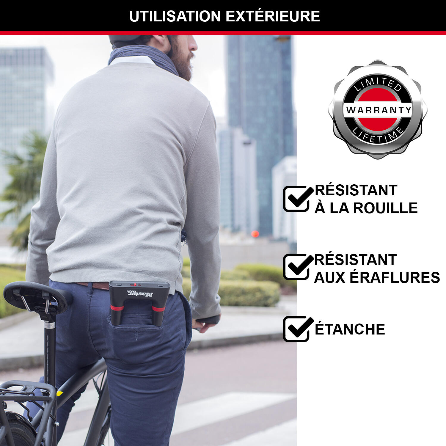 MASTER LOCK Antivol Vélo U [A Clé] [Support De Vélo Universel] 8170EURDPRO - Idéal Pour Les Vélos, Vélos Electriques, VTT Et Autres - 7