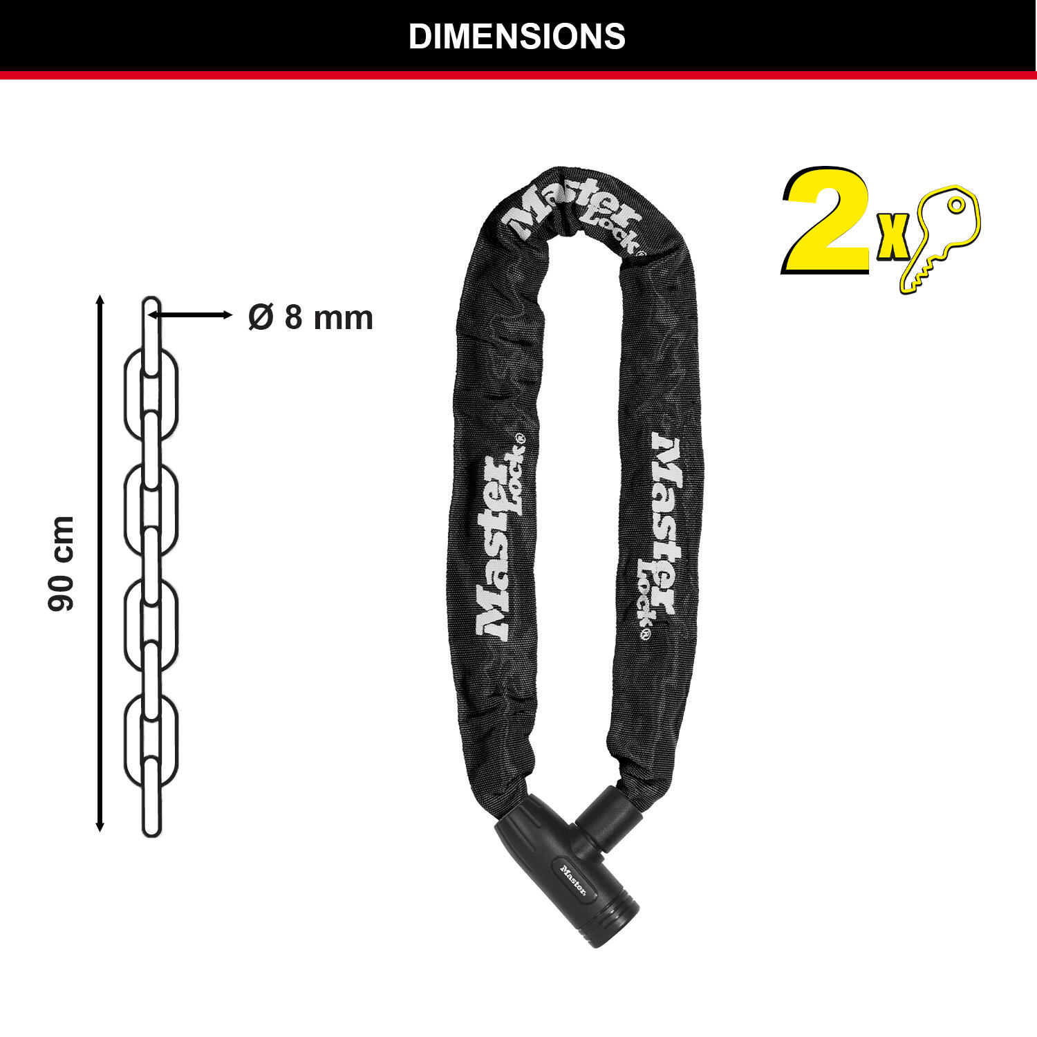 MASTER LOCK Chaîne Antivol Vélo [Combinaison] [90 cm Chaîne] [Rouge