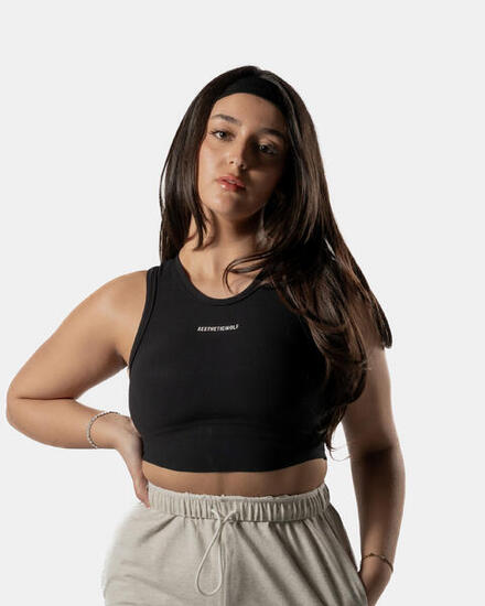 Soutien-gorge de sport dos nageur avec col montant - Noir